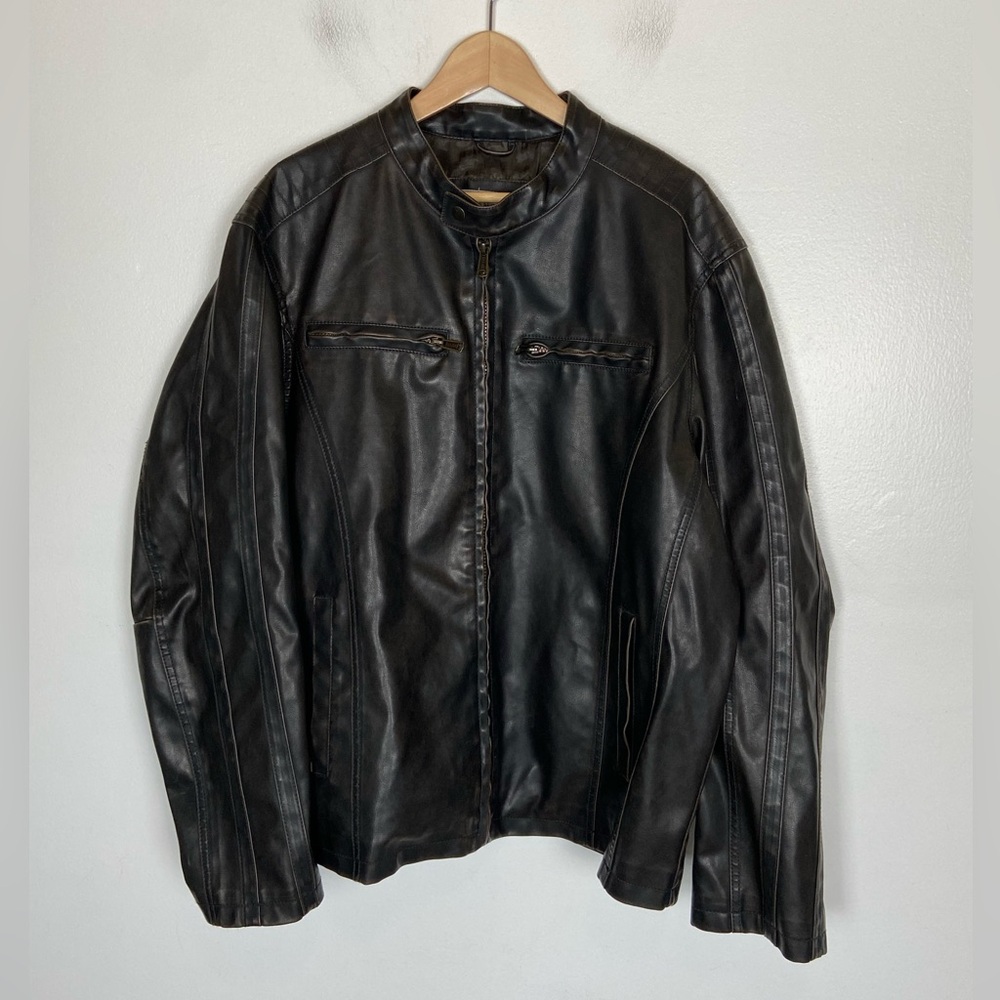 Sonoma Life + Style Men's Faux Leather Jacket Size XL Distressed Brown Biker‎
